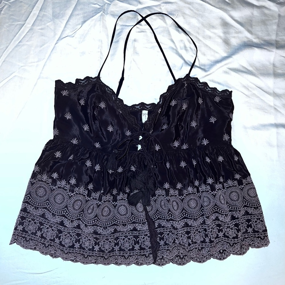 New Free People Black Boho Top size Large